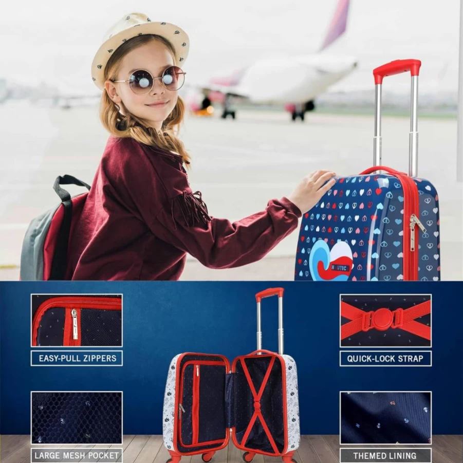 Nautica Kids 18" Hardside Carry-On Suitcase - Airline Approved Rolling Luggage with Wheels for Children (Submarine Journey Design)
