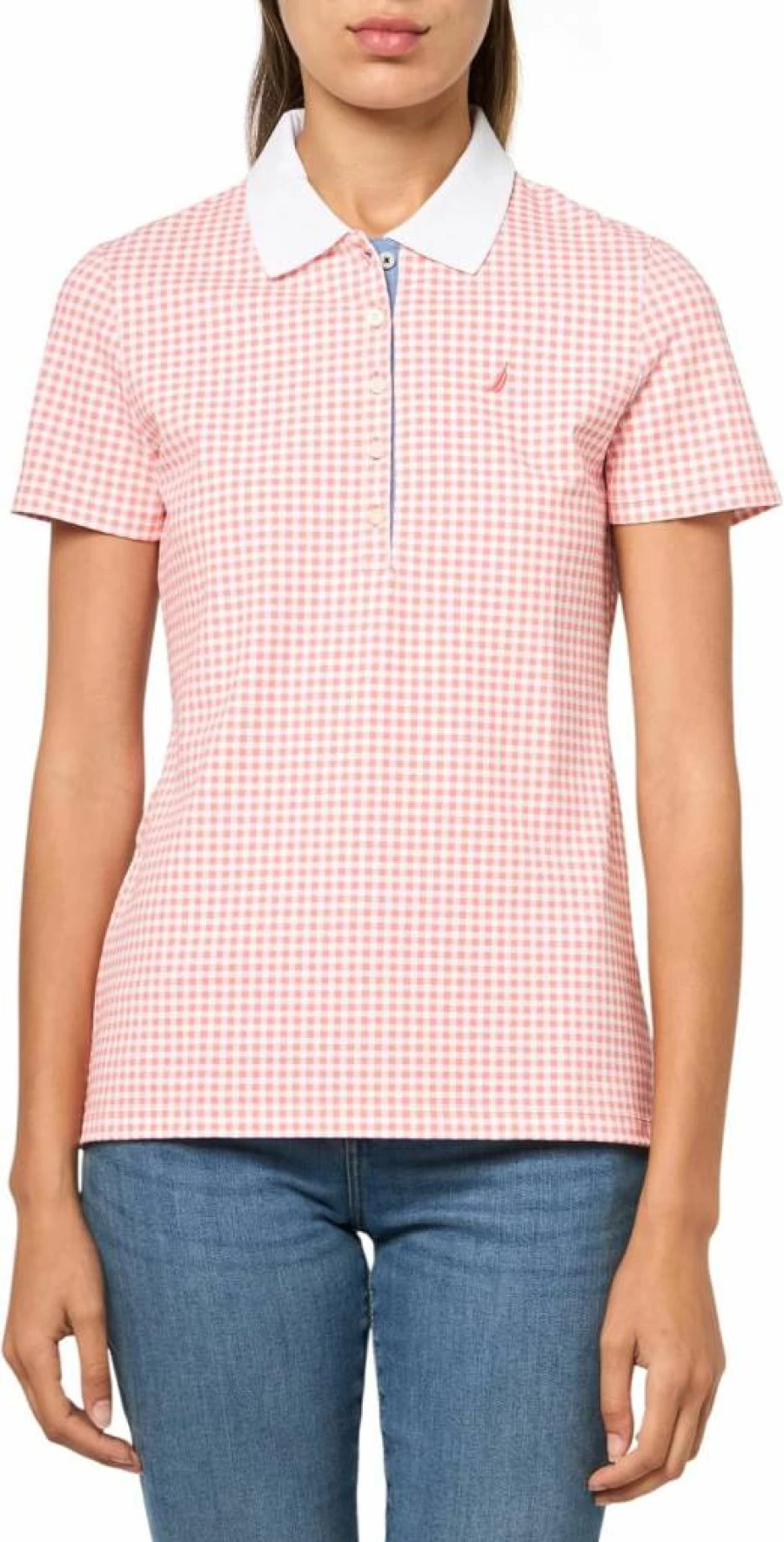Nautica Women's Classic Short Sleeve Polo Shirt - Comfortable Button Placket Top for Casual Wear