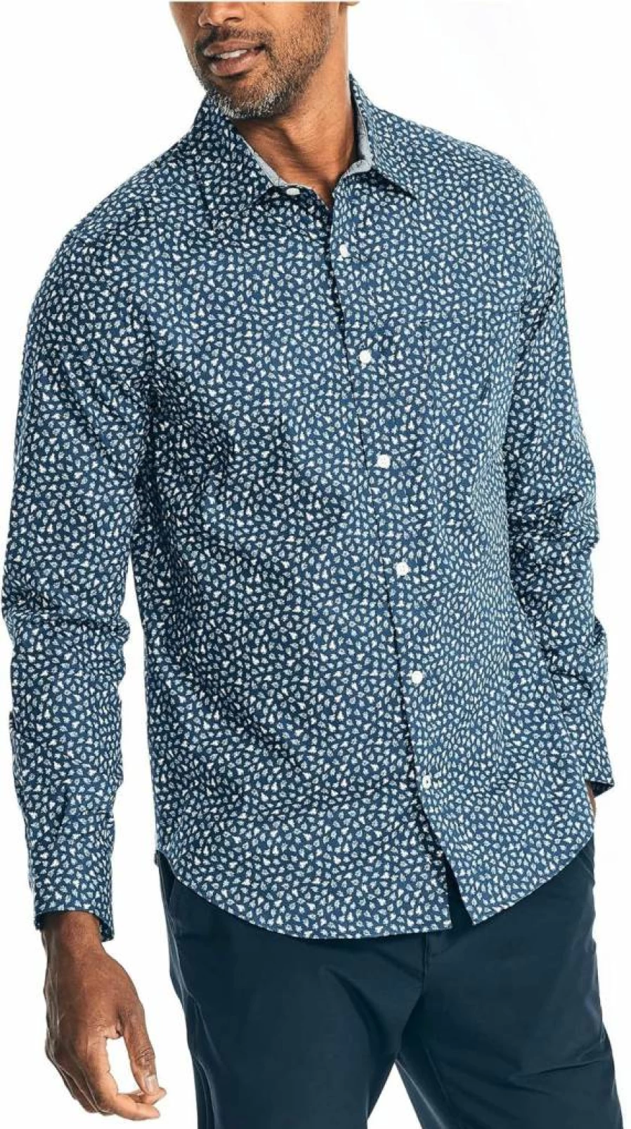 Nautica Men's Stylish Printed Short Sleeve Poplin Shirt for Summer Casual Wear