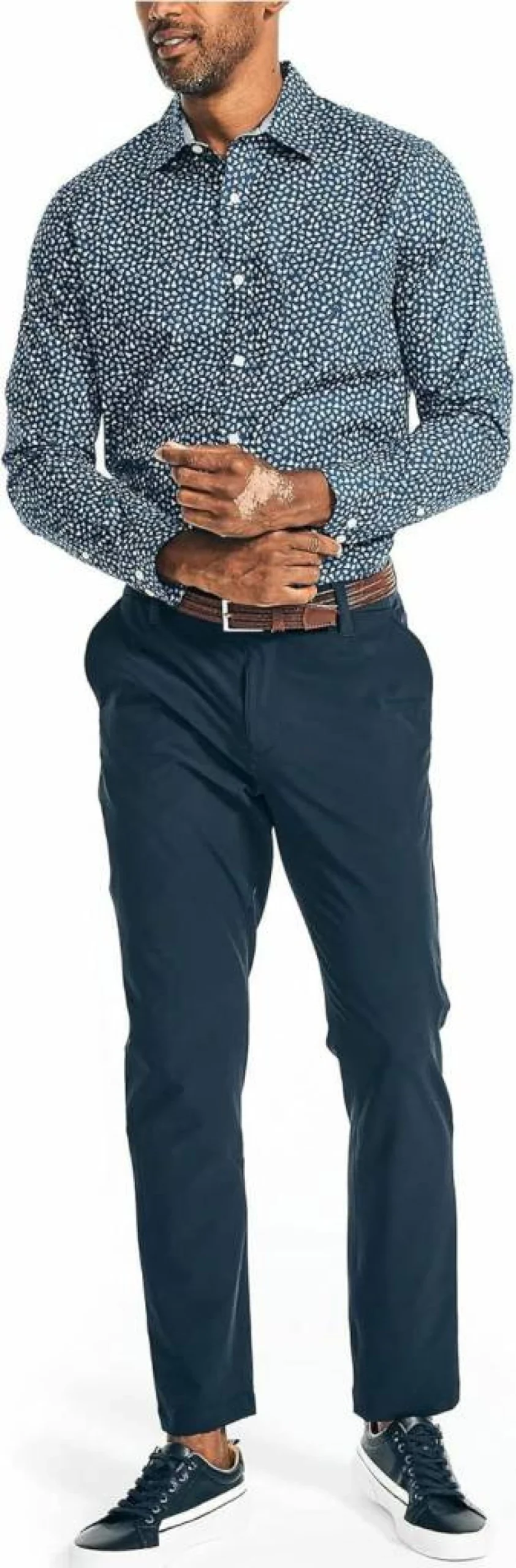 Nautica Men's Stylish Printed Short Sleeve Poplin Shirt for Summer Casual Wear