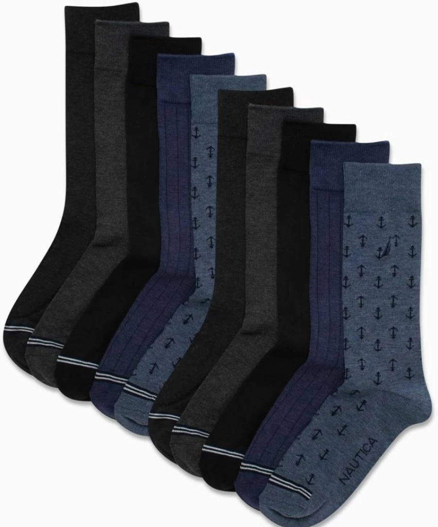 Nautica Men's Dress Socks 10-Pack - Breathable Stretch Crew-Length Formal Work Socks for Business & Office Wear (Sizes 6-12.5)