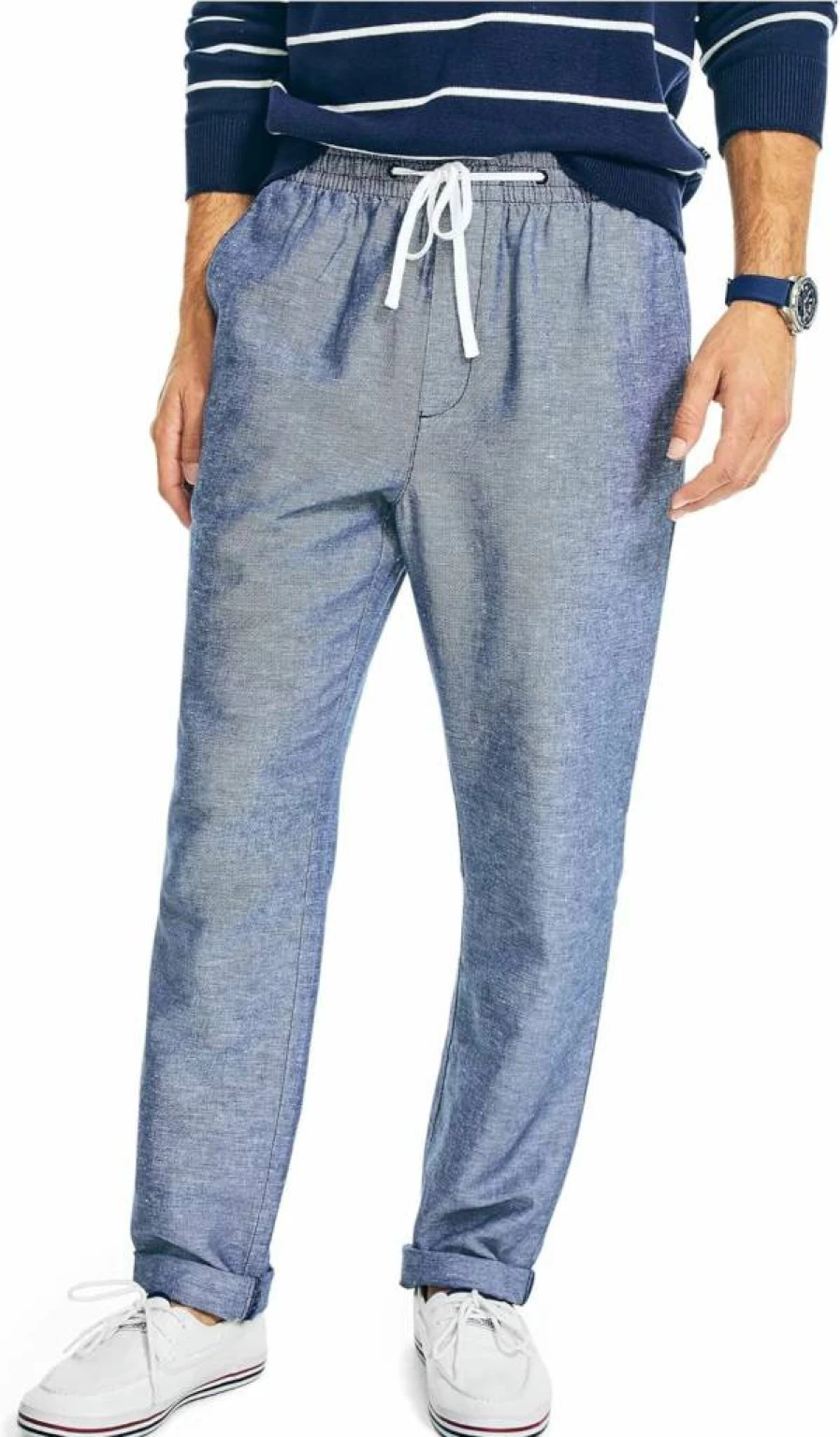 Nautica Men's Classic Fit Linen Pants with Drawstring Waist for Comfort and Style