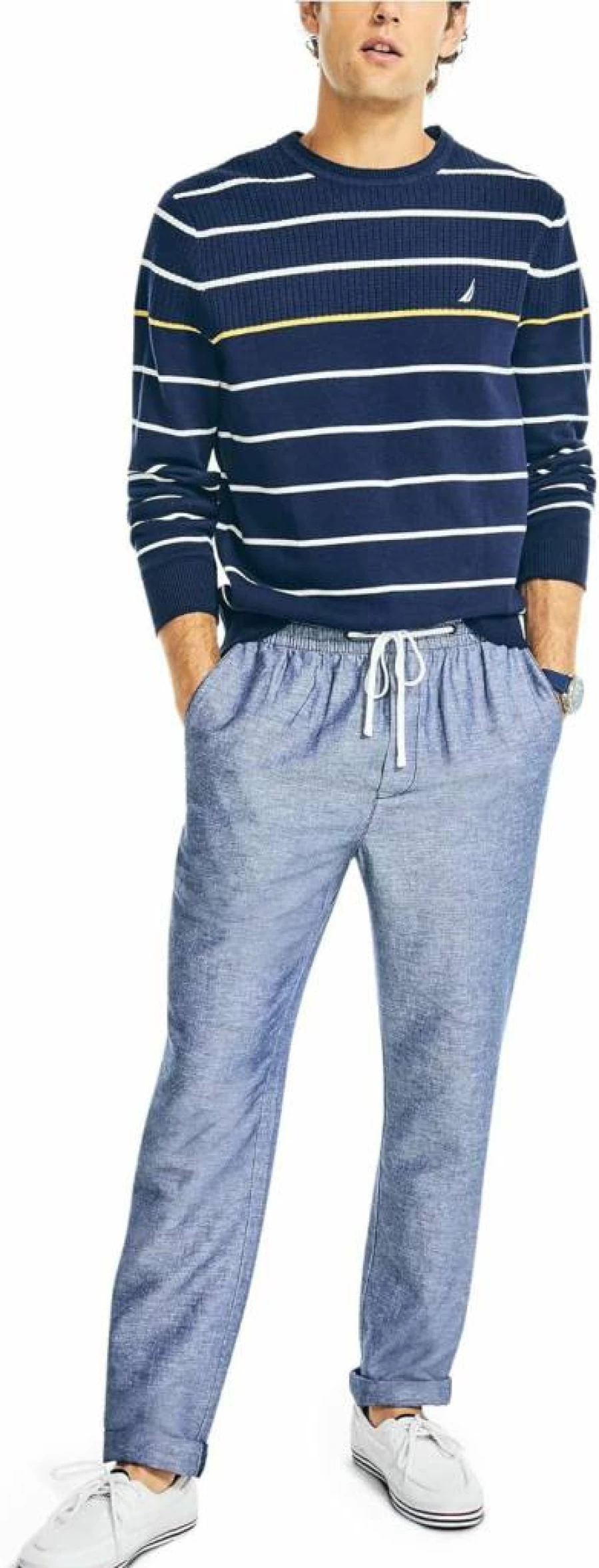 Nautica Men's Classic Fit Linen Pants with Drawstring Waist for Comfort and Style
