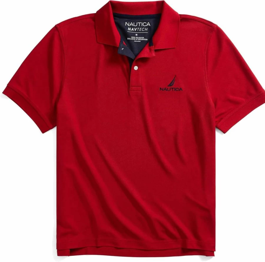 Nautica Men's NavTech Stripe Collar Polo Shirt - Classic Fit Performance Golf Tee