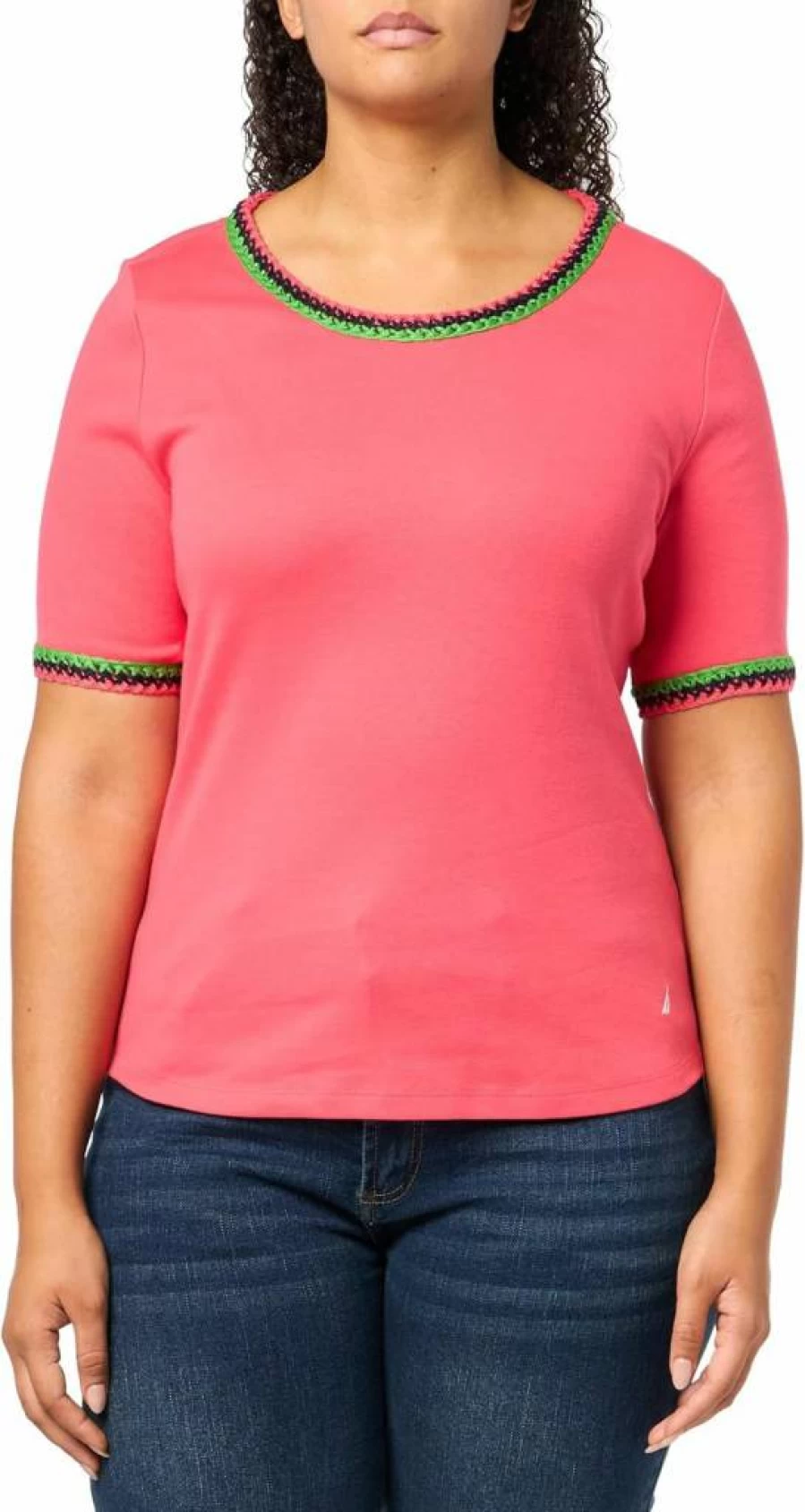 Nautica Women's Classic Cotton Short Sleeve Knit Top - Solid Color Casual Tee