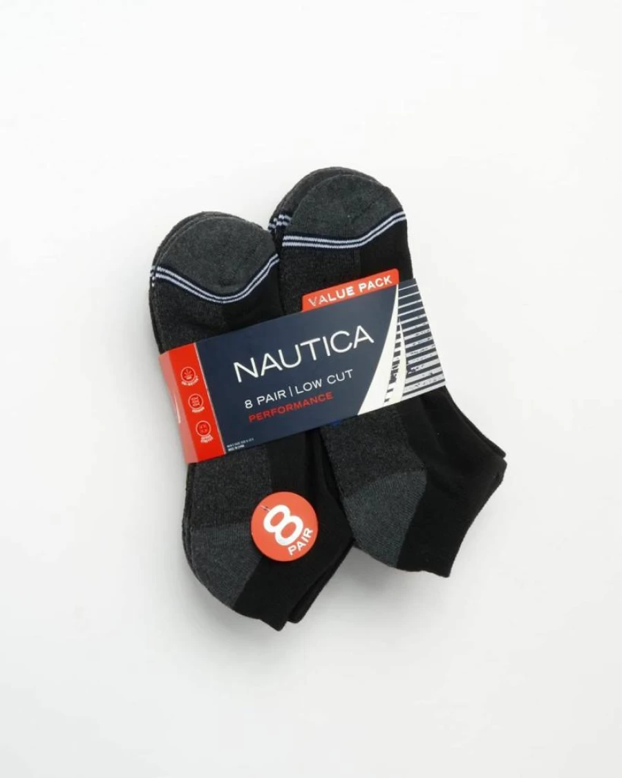 Nautica Men's 8-Pack Low Cut Athletic Socks - Soft Stretch Cushioned Ankle Socks for Sports & Running (Size 6-12.5)