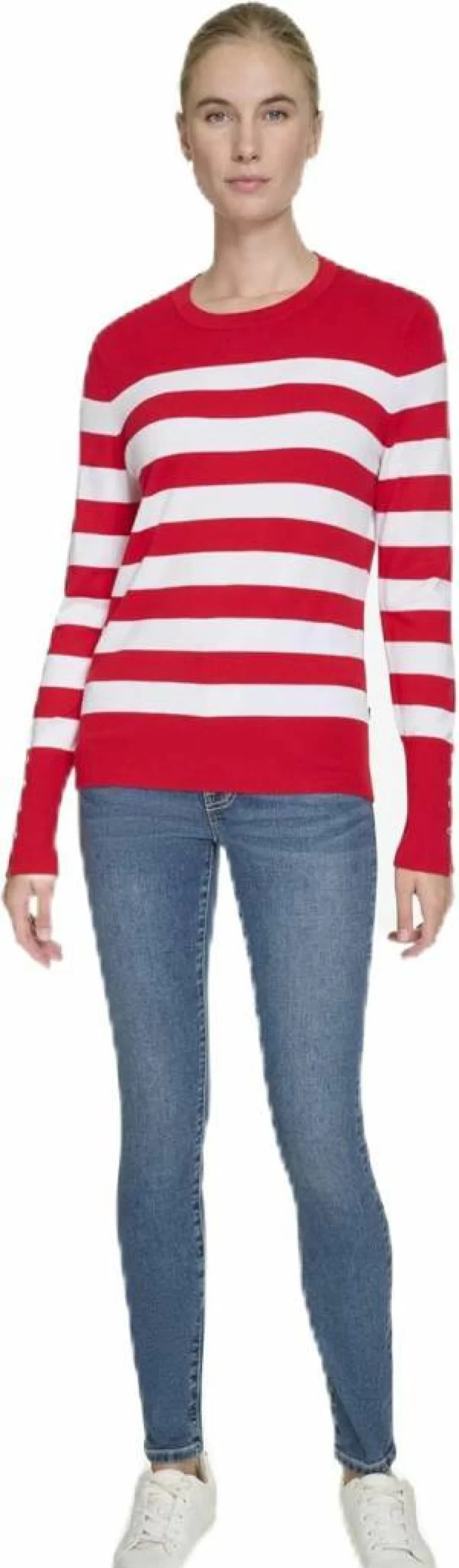 Nautica Women's Striped Long Sleeve Crewneck Sweater - Classic Casual Knit Top for Women