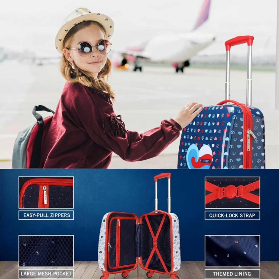 Nautica Kids 18" Hardside Carry-On Suitcase with Wheels - Airline Approved Pastel Shell Rolling Luggage for Children