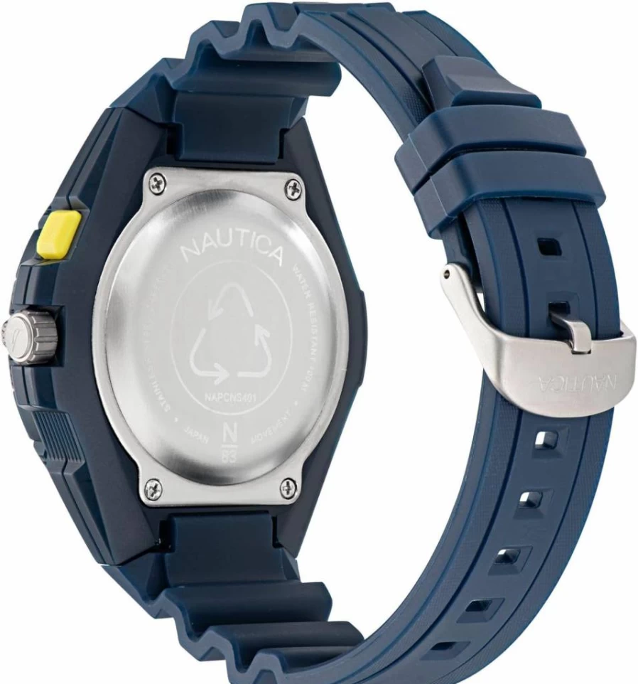 Nautica Men's Blue Biobased PU Strap Watch - Waterproof Casual Chronograph Timepiece for Men - Model NAPCNS401