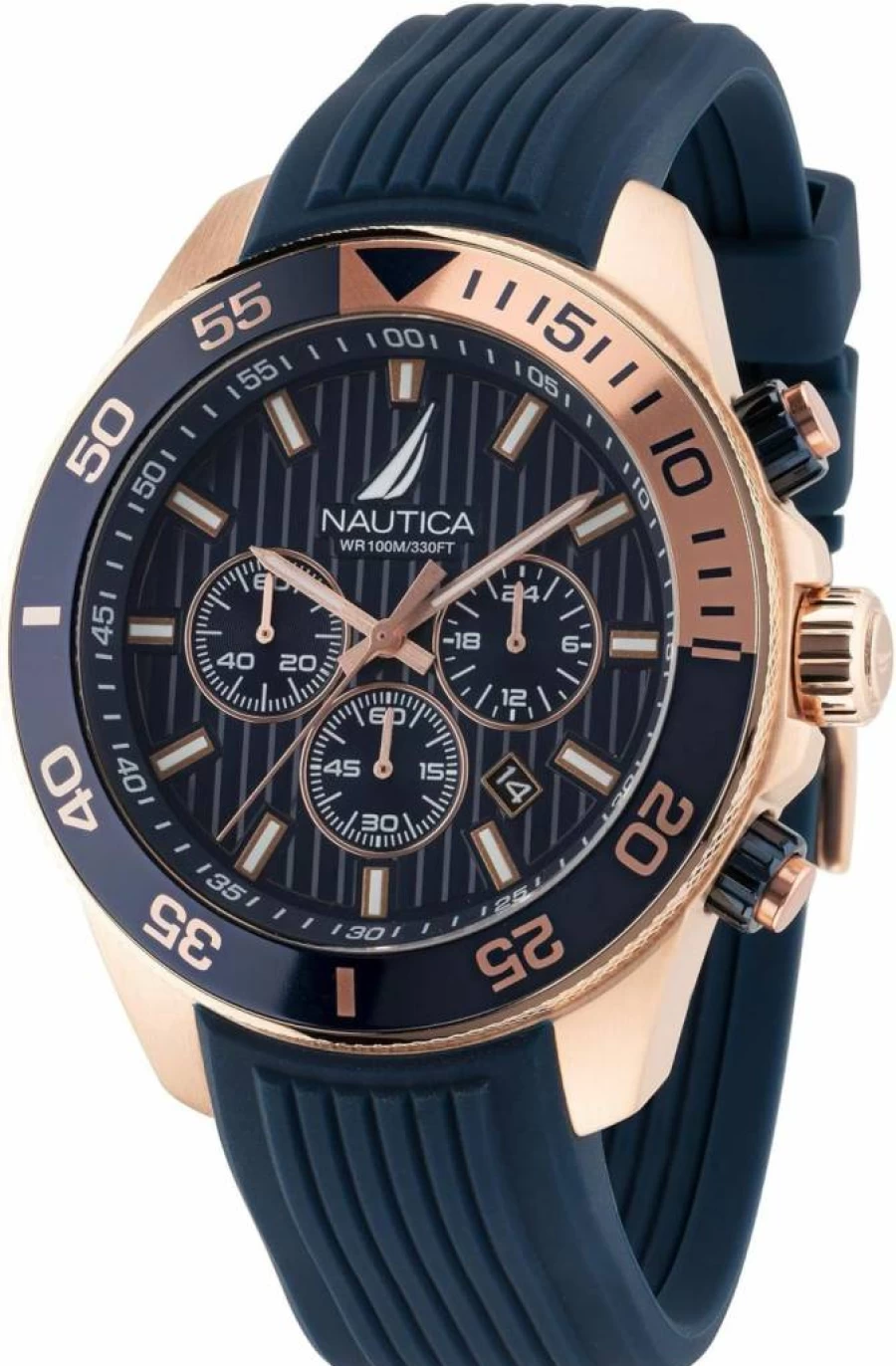 Nautica Men's Napnos305 Blue Silicone Strap Watch - Waterproof Casual Wristwatch for Men