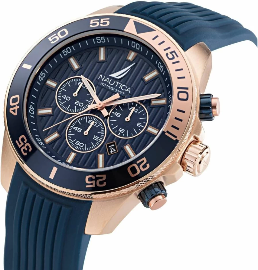 Nautica Men's Napnos305 Blue Silicone Strap Watch - Waterproof Casual Wristwatch for Men