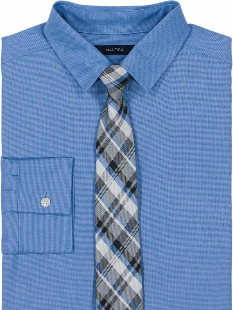 Nautica Boys' Formal Long Sleeve Dress Shirt with Collar and Included Tie