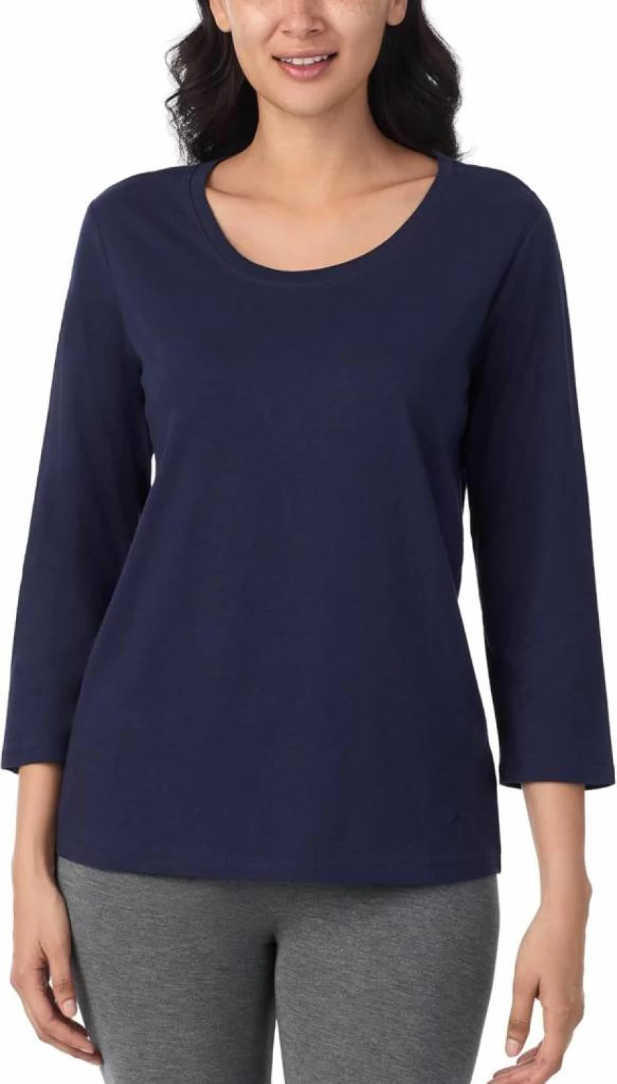 Nautica Women's Cotton Jersey Sleep Shirt - Lightweight 3/4 Sleeve Crewneck Pajama Top for Lounge & Nightwear