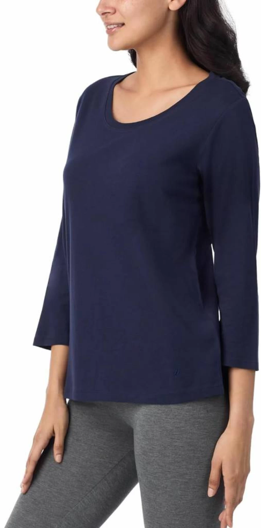 Nautica Women's Cotton Jersey Sleep Shirt - Lightweight 3/4 Sleeve Crewneck Pajama Top for Lounge & Nightwear