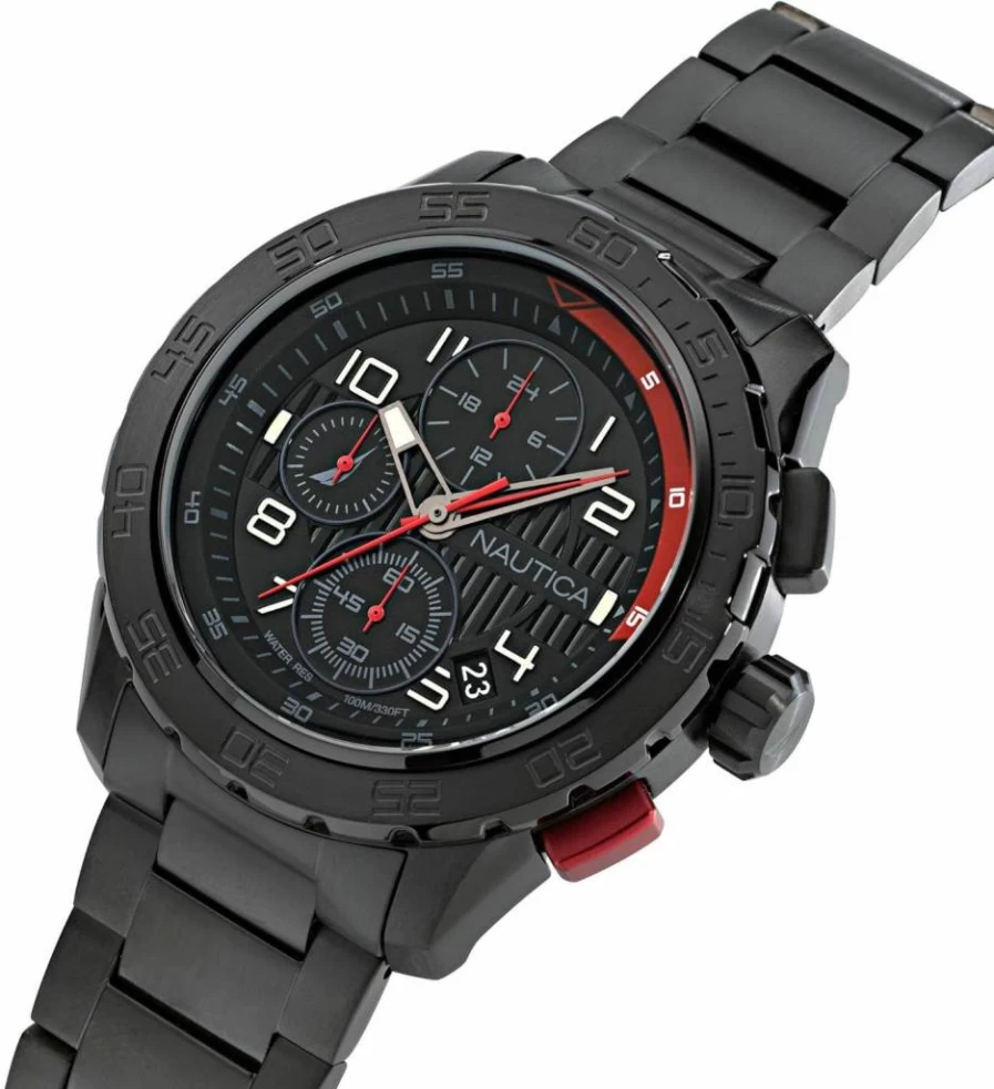 Nautica Men's NAPNSS305 NST 101 IP Black Stainless Steel Bracelet Watch with Recycled Materials