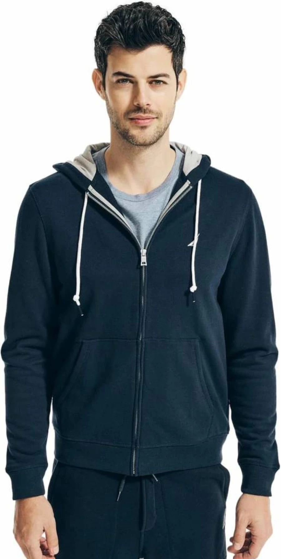 Nautica Men's Fleece Full-Zip Hoodie with Anchor Design - Comfortable Casual Pullover Jacket