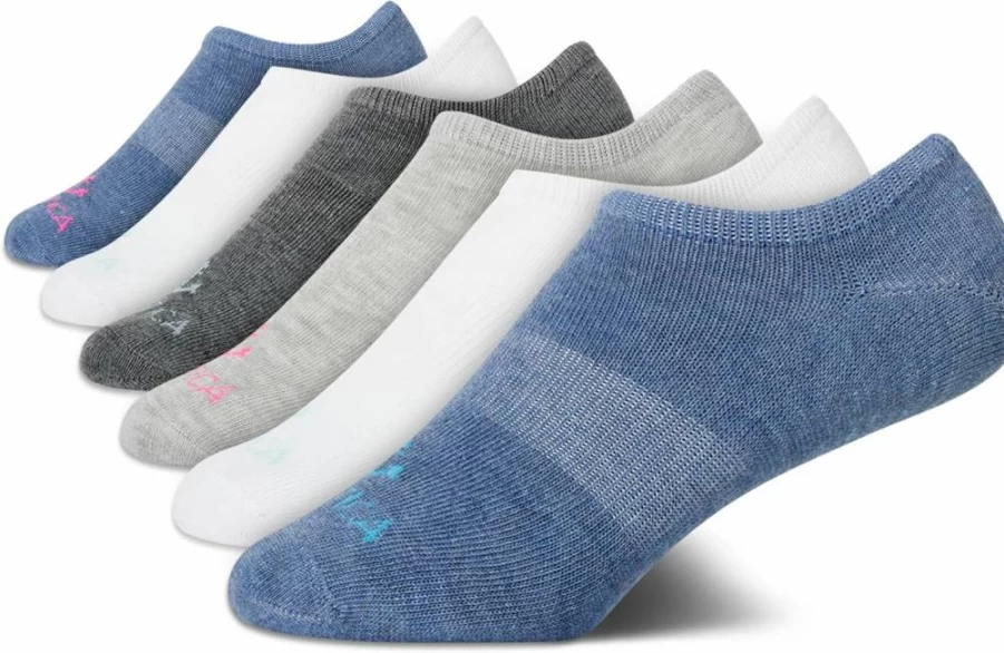 Nautica Women's No-Show Athletic Socks 6-Pack with Stretch Comfort & Non-Slip Grip for Sports & Casual Wear