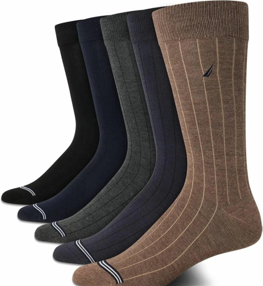 Nautica Men's Dress Socks 5-Pack - Breathable Stretch Crew-Length Formal Work Socks for Business & Office Wear (Sizes 6-12.5)