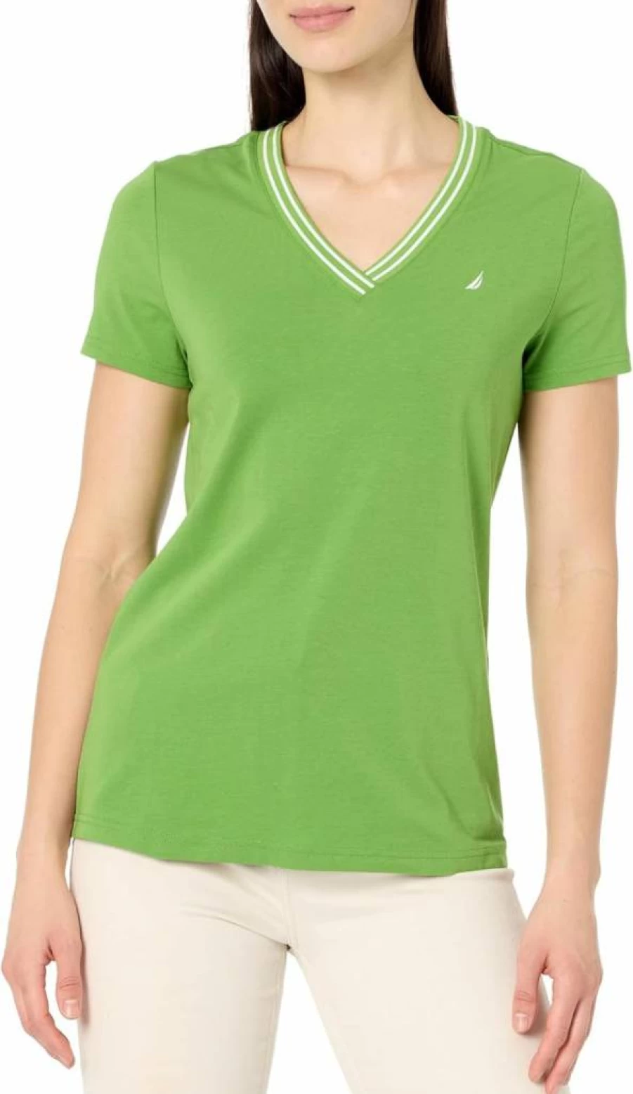 Nautica Women's Classic Solid V-Neck Short Sleeve Casual T-Shirt for Everyday Comfort