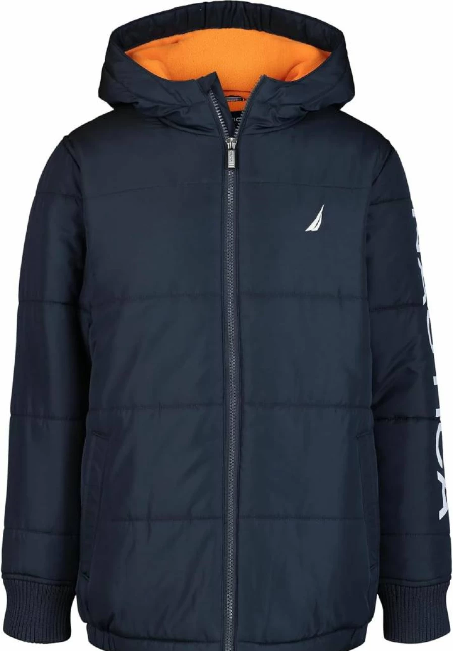 Nautica Boys' Polar Fleece-Lined Heavyweight Hooded Winter Jacket for Cold Weather