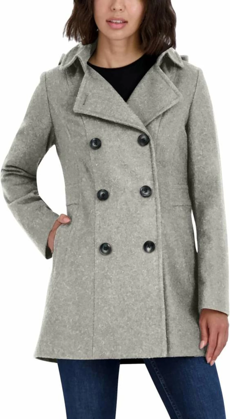Nautica Women's Double Breasted Peacoat with Detachable Hood - Classic Winter Coat for Women