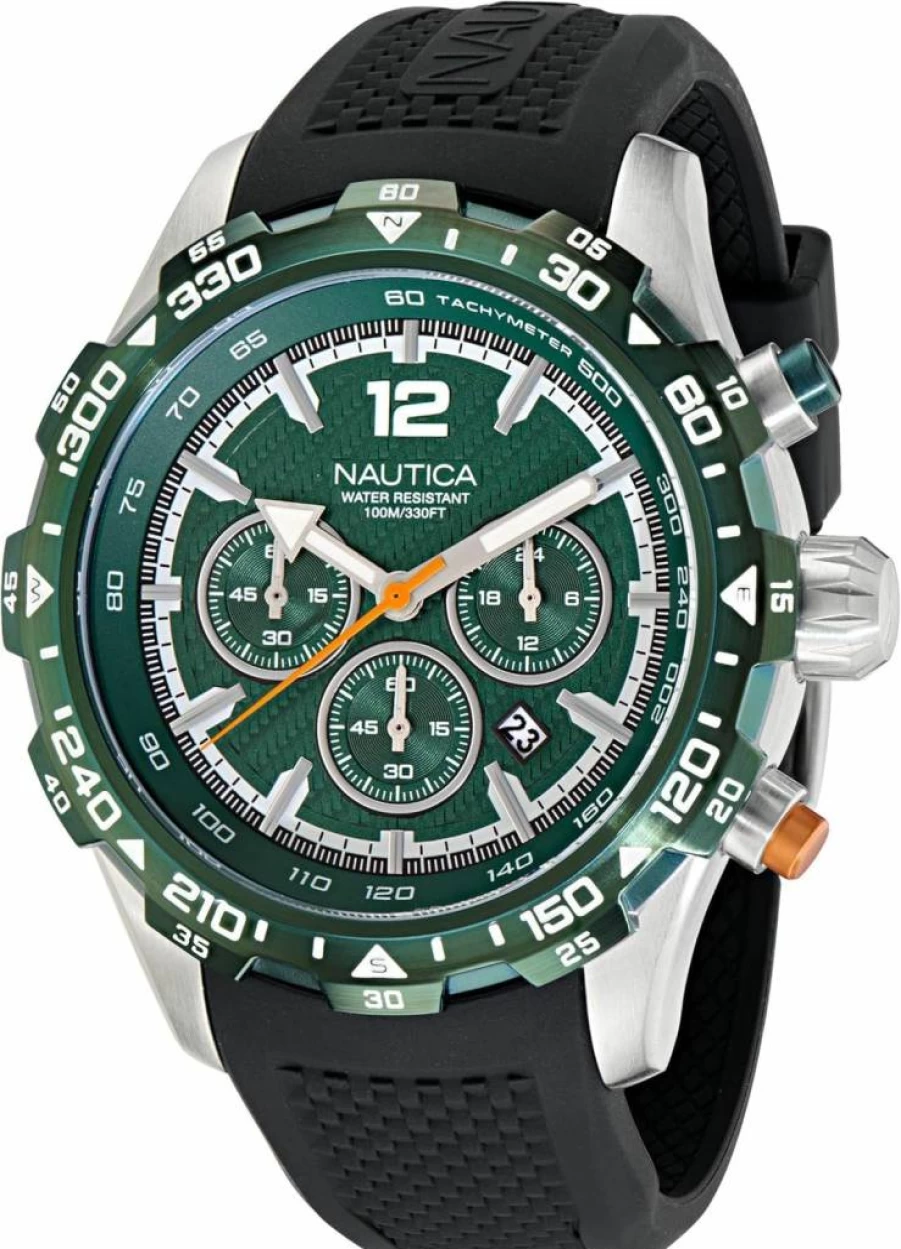 Nautica Men's Black Silicone Watch - Waterproof Casual Chronograph Timepiece with Date Display - Model NAPNSS407