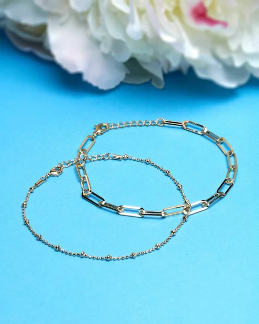 Nautica Women's 14K Gold Plated Double Layer Chain Anklet - Elegant Brass Ankle Bracelet