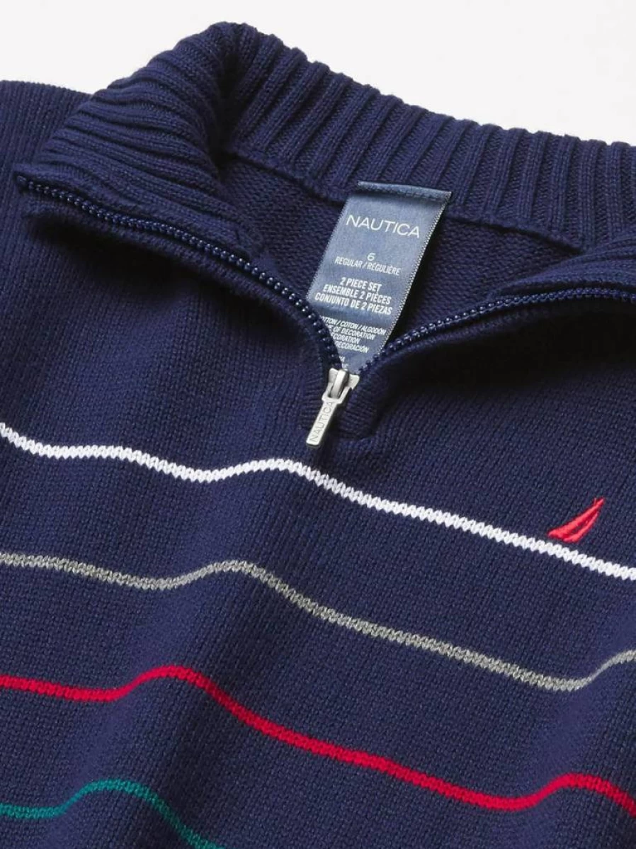 Nautica Boys' 2-Piece Winter Outfit: Quarter Zip Pullover Sweater & Pants Set