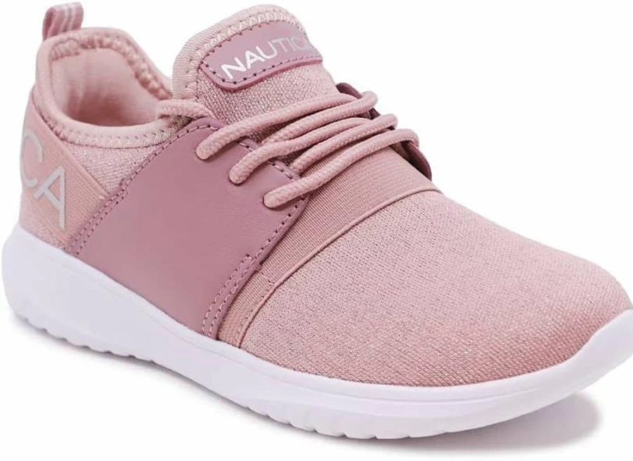 Nautica Girls' Metallic Athletic Running Sneakers for Kids - Lace-Up Fashion Shoes for Toddler, Little & Big Kid