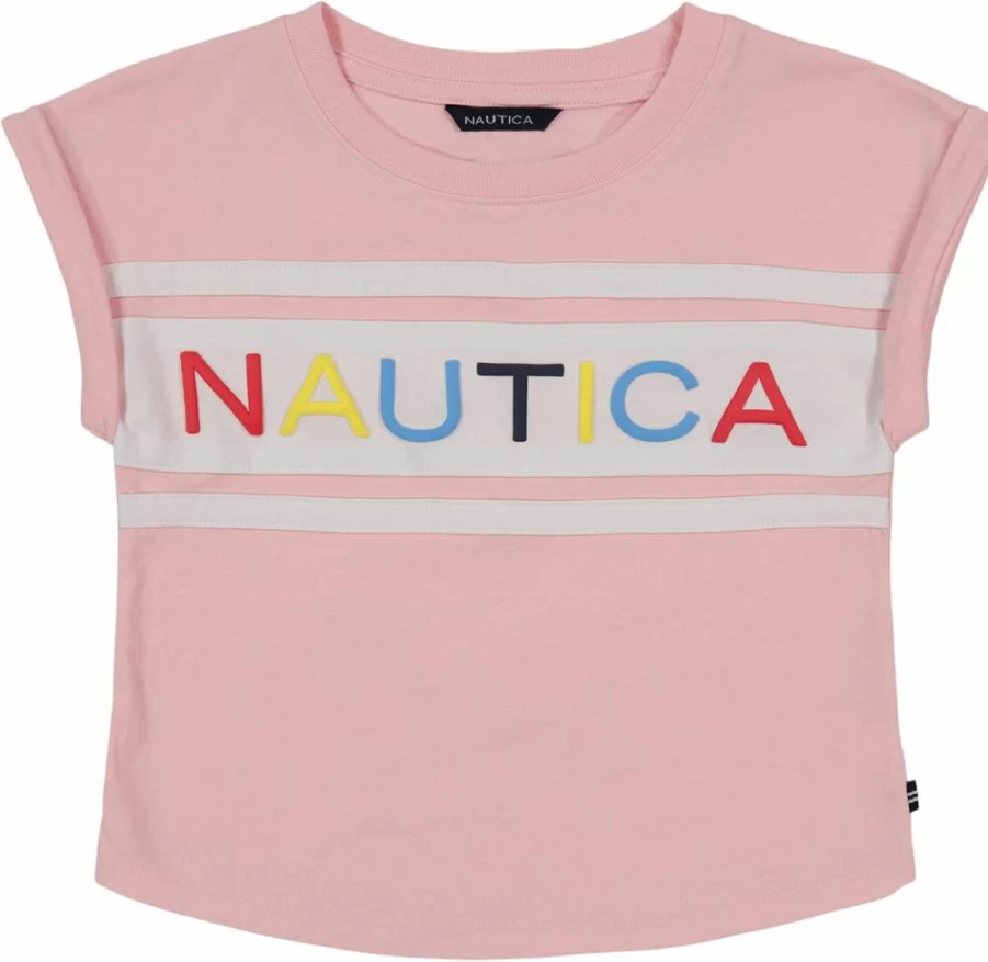 Nautica Girls' Short Sleeve Graphic T-Shirt, Almond Blossom Print, Soft Cotton Casual Tee, Comfortable Fit for Everyday Wear, Size 12-14