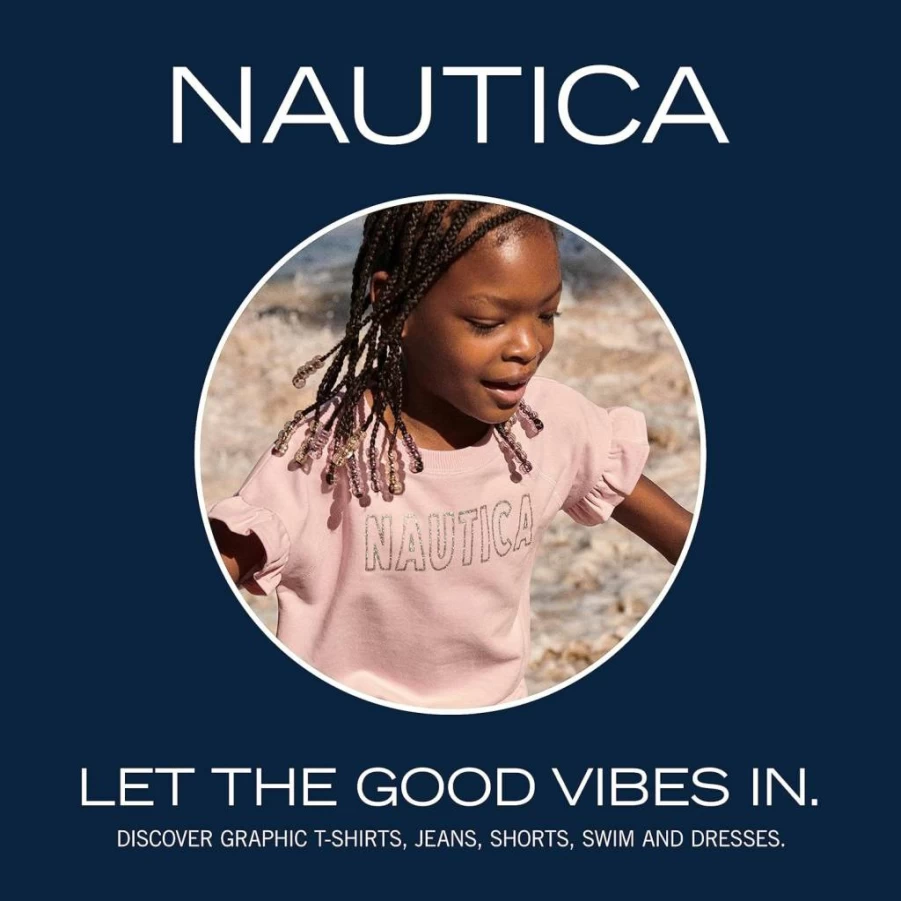 Nautica Girls' Short Sleeve Graphic T-Shirt, Almond Blossom Print, Soft Cotton Casual Tee, Comfortable Fit for Everyday Wear, Size 12-14