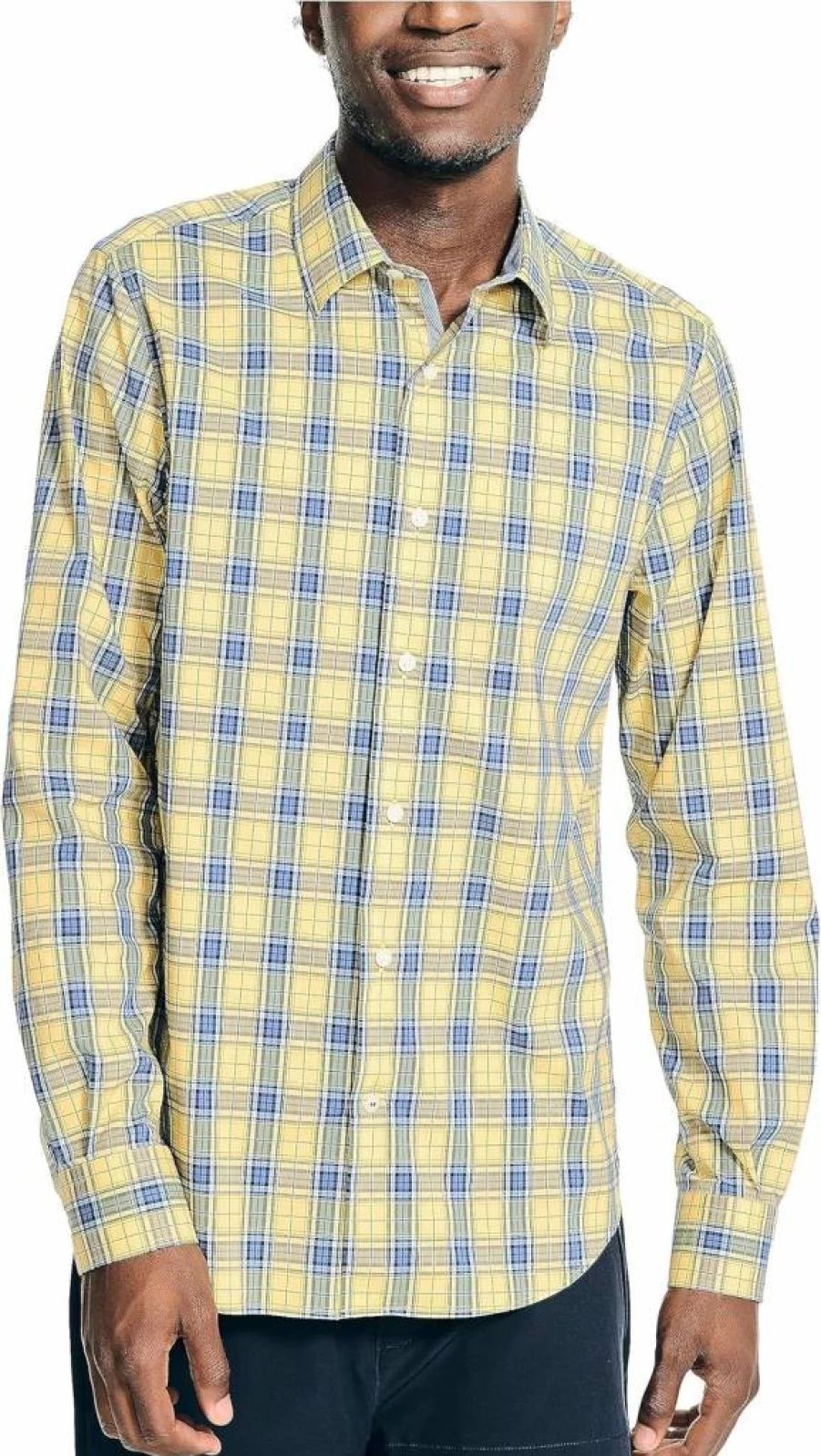 Nautica Men's Slim Fit Plaid Button-Down Shirt – Classic Navy & Red Checkered Casual Long Sleeve Top