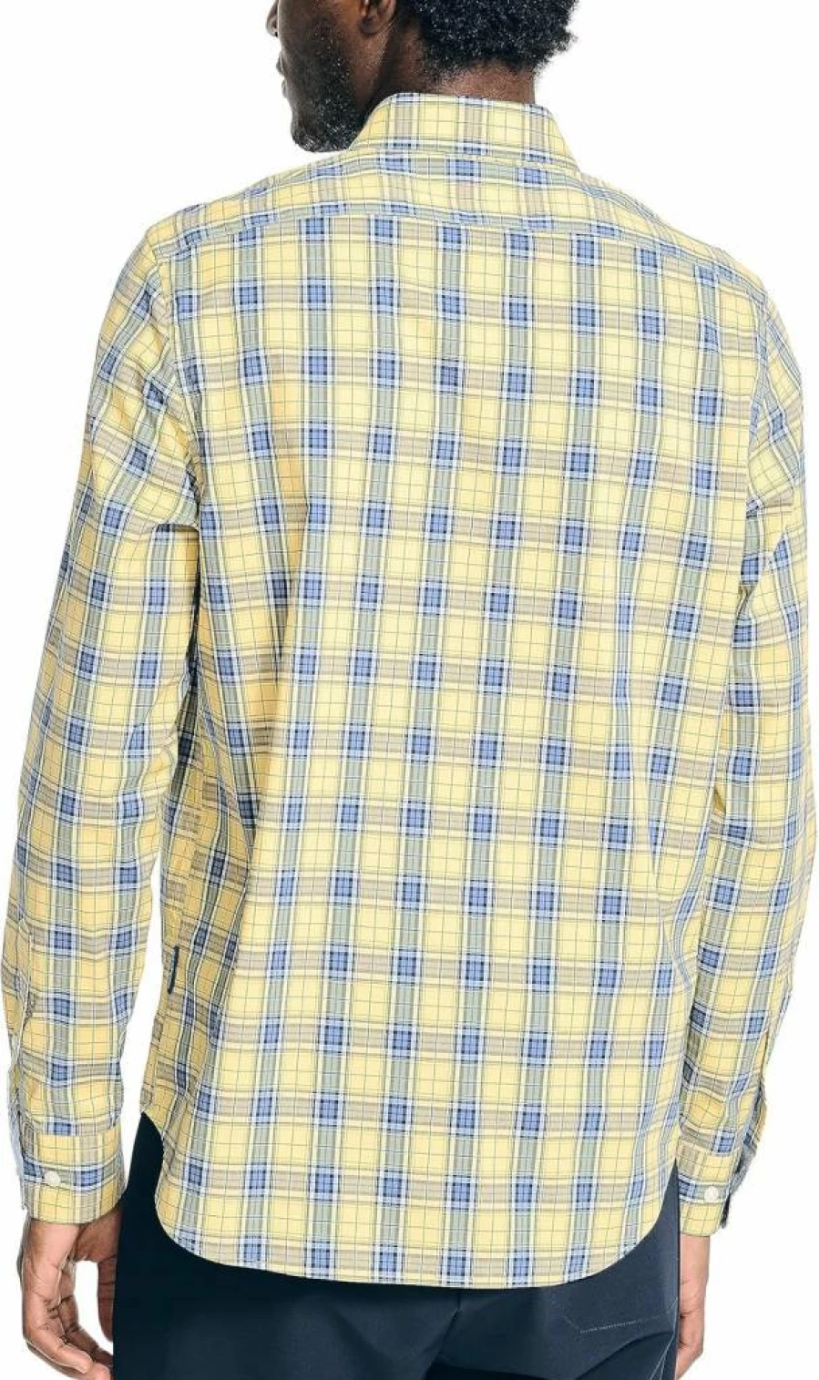 Nautica Men's Slim Fit Plaid Button-Down Shirt – Classic Navy & Red Checkered Casual Long Sleeve Top