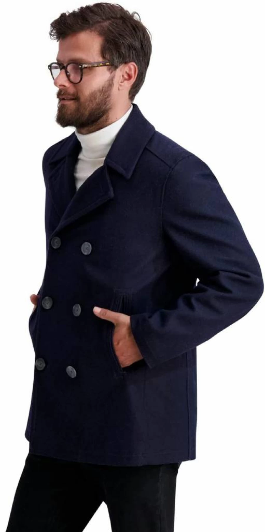 Nautica Men's Wool Blend Double Breasted Peacoat - Winter Warm Overcoat for Men