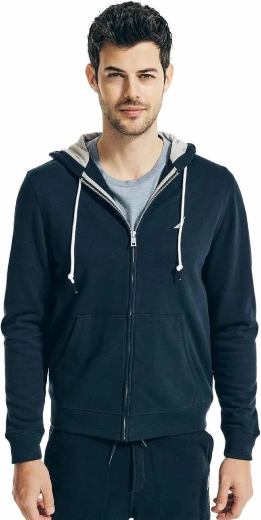 Nautica Men's Fleece Full-Zip Hoodie with Anchor Design - Comfortable Pullover Sweatshirt for Casual Wear