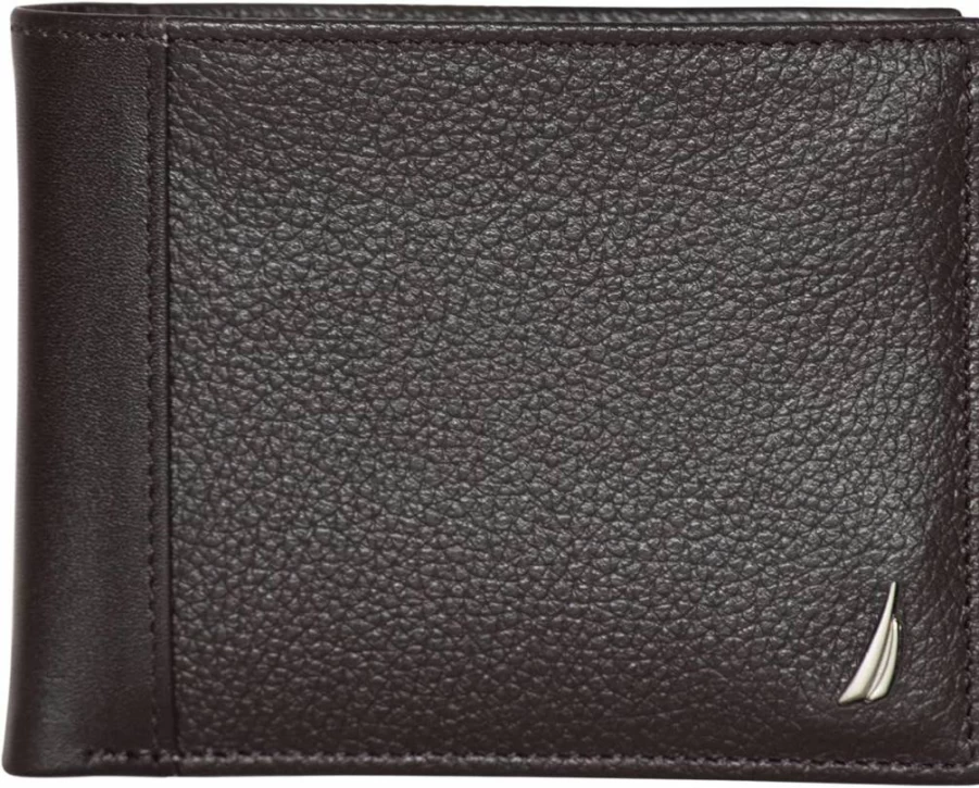 Nautica Men's RFID Blocking Bifold Leather Wallet with ID Window & Multiple Card Slots – Durable & Stylish Design