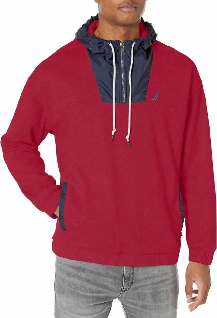 Nautica Men's Mixed Media Pullover Hoodie - Lightweight Casual Zip-Up Sweatshirt for Men