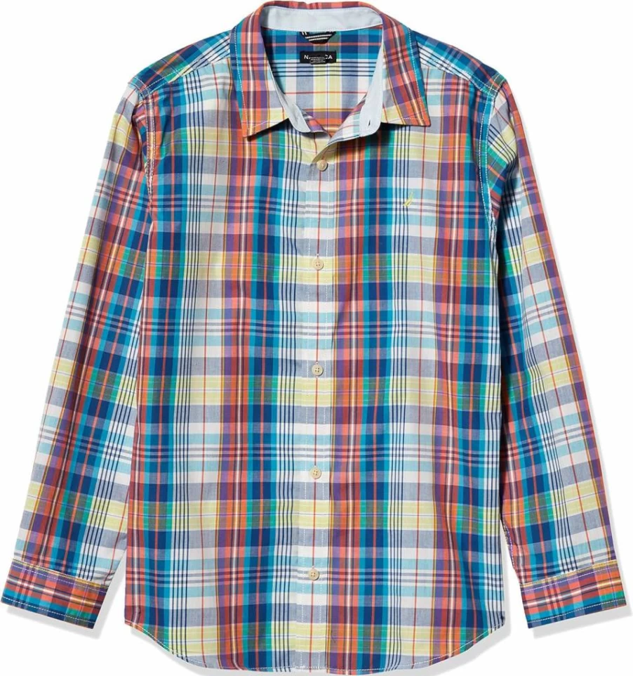Nautica Boys' Classic Fit Long Sleeve Button-Down Shirt - Comfortable Woven Casual Top