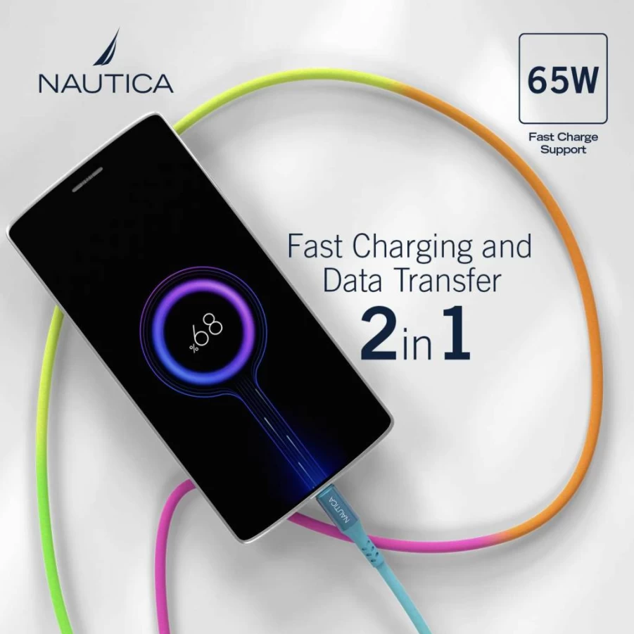 Nautica 4ft USB-C to USB-C Fast Charging Cable, Compatible with Samsung Galaxy S9/S10/S10+, LG V20/G5/G6, PS5 Controller, Off-White Phone Charger