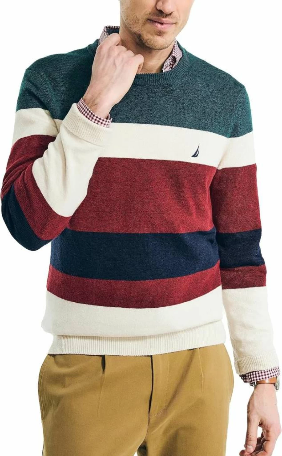 Nautica Men's Sustainable Striped Knit Crewneck Sweater - Eco-Friendly Casual Pullover