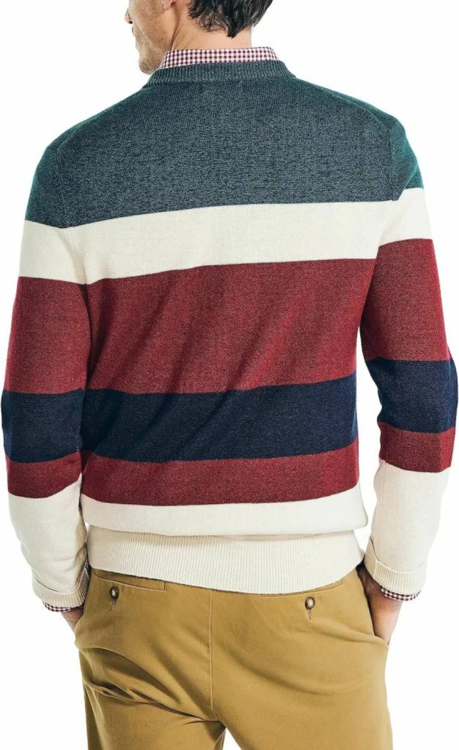 Nautica Men's Sustainable Striped Knit Crewneck Sweater - Eco-Friendly Casual Pullover