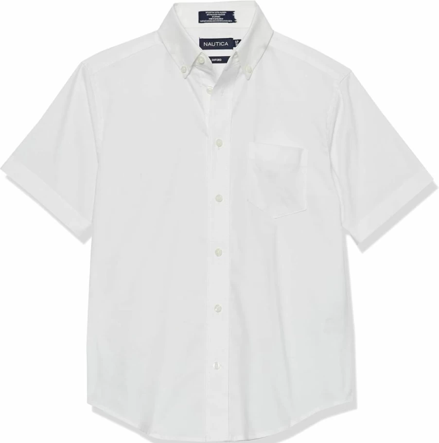 Nautica Boys' Uniform Oxford Shirt - Breathable Short Sleeve Button Down with Chest Pocket for School