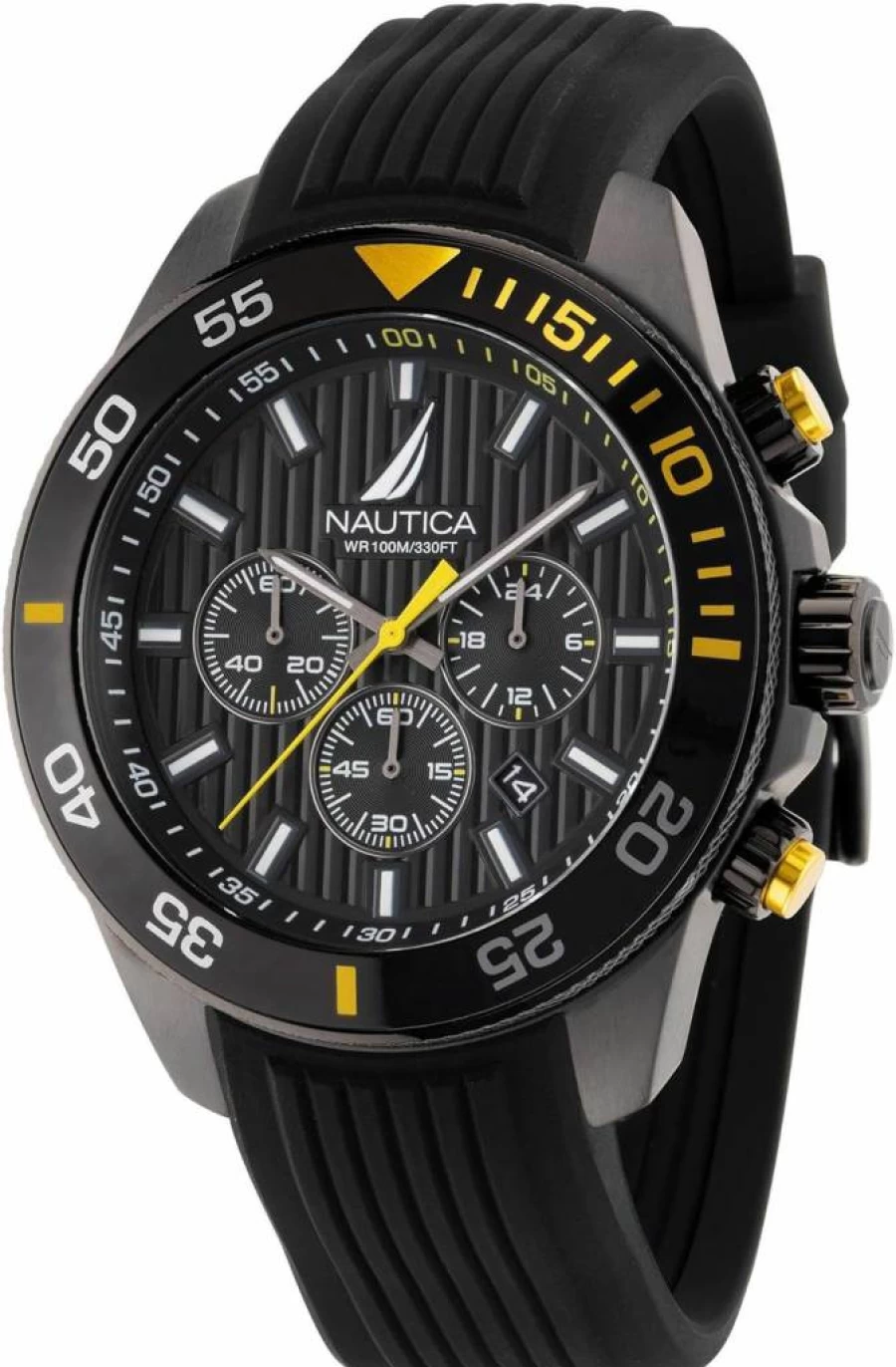 Nautica Men's Black Silicone Strap Watch - Napnos302 Analog Quartz Wristwatch for Men