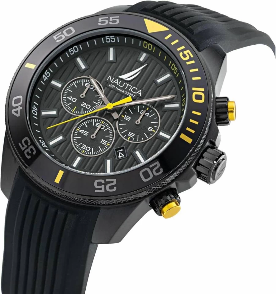 Nautica Men's Black Silicone Strap Watch - Napnos302 Analog Quartz Wristwatch for Men
