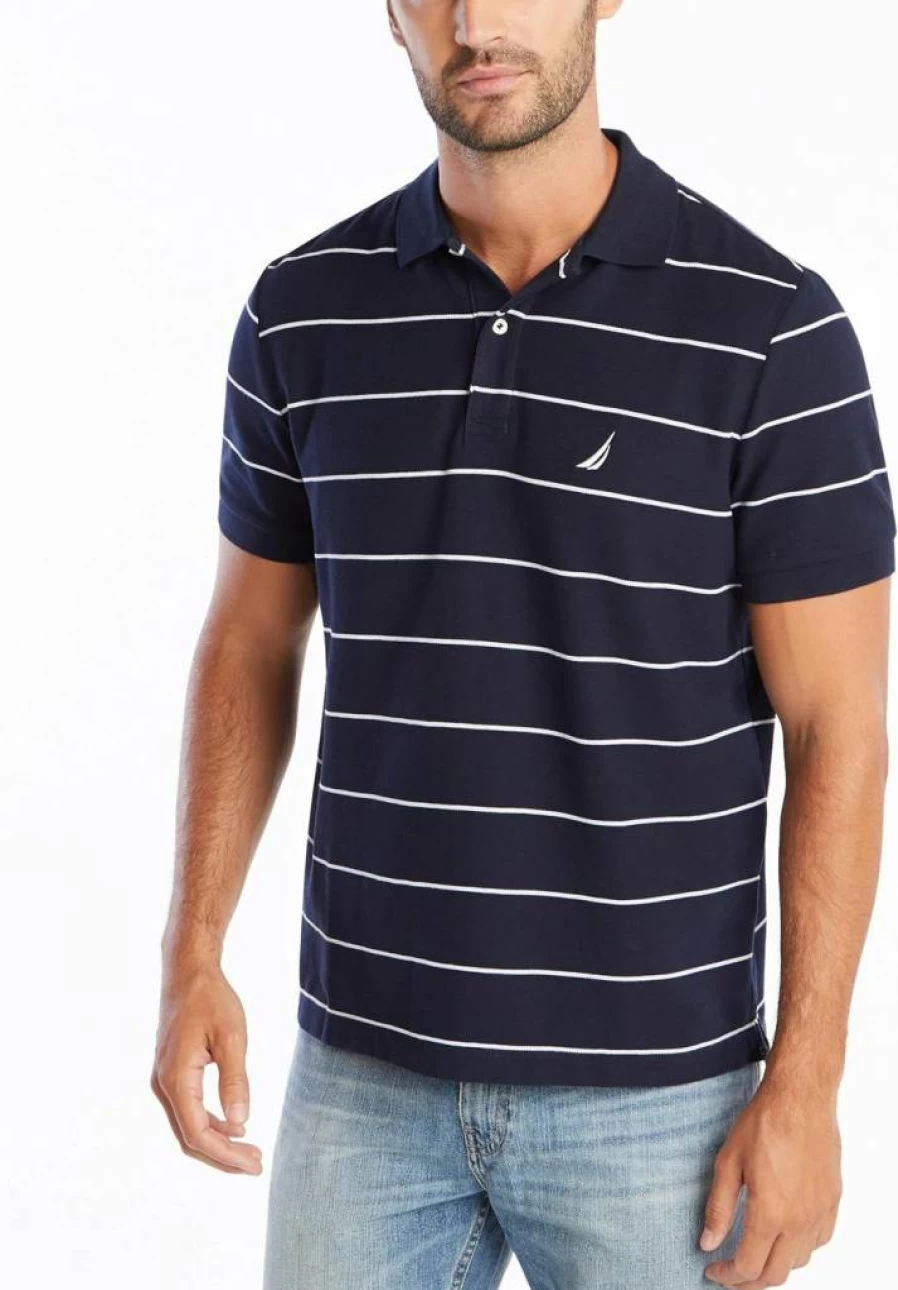 Nautica Men's Classic Striped Polo Shirt - Short Sleeve Casual Top for Men