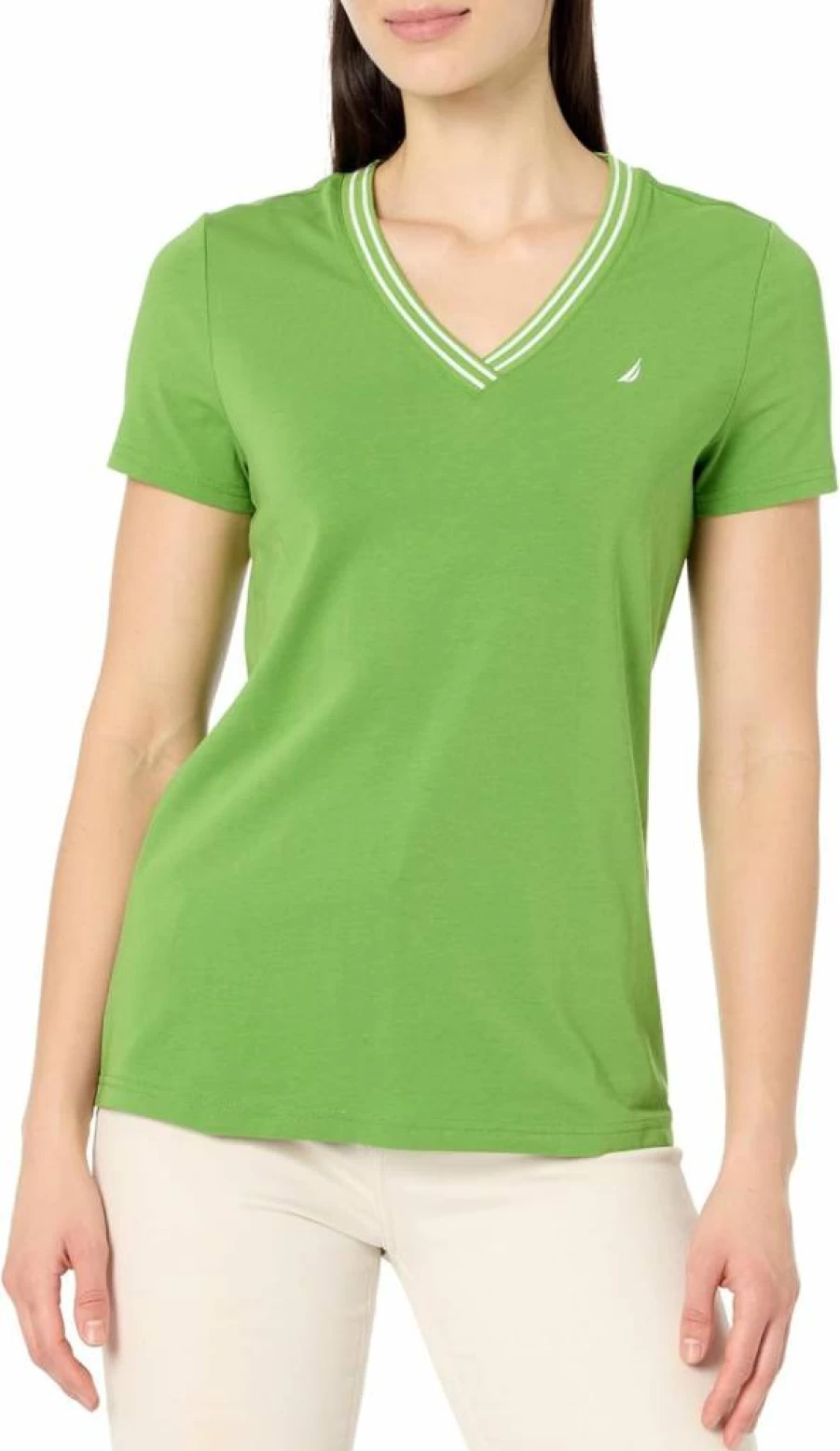 Nautica Women's Classic Solid V-Neck Short Sleeve Casual T-Shirt