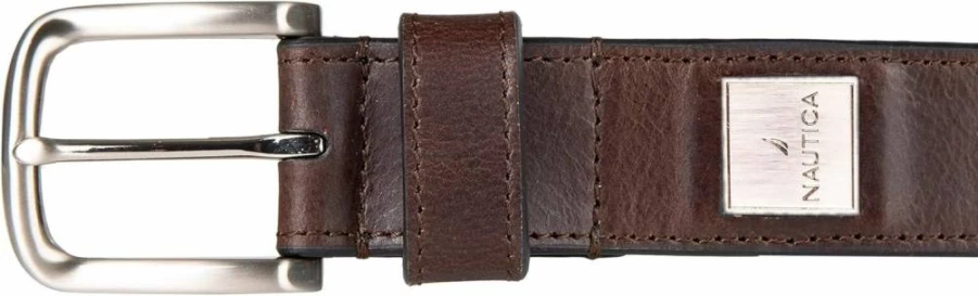 Nautica Men's Genuine Leather Belt with Metal Buckle - Classic Casual Wear for Jeans, Chinos & Khakis