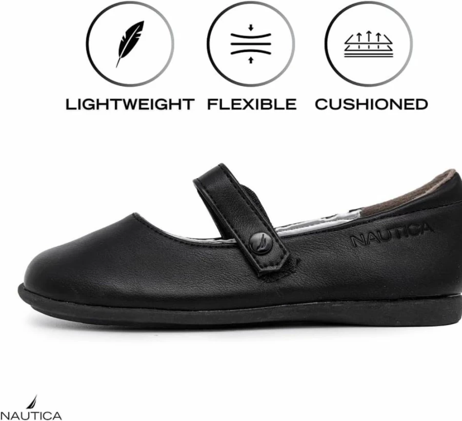 Nautica Girls' Mary Jane Ballet Flats - Lightweight Slip-On Fashion Shoes for Toddlers, Little Kids & Big Kids