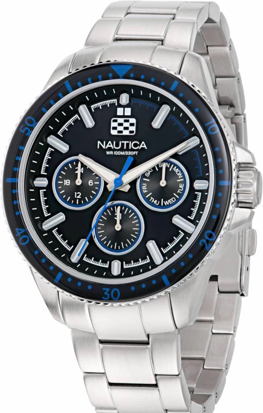 Nautica Windrose Stainless Steel Bracelet Watch for Men - Waterproof Casual Style with Date Function