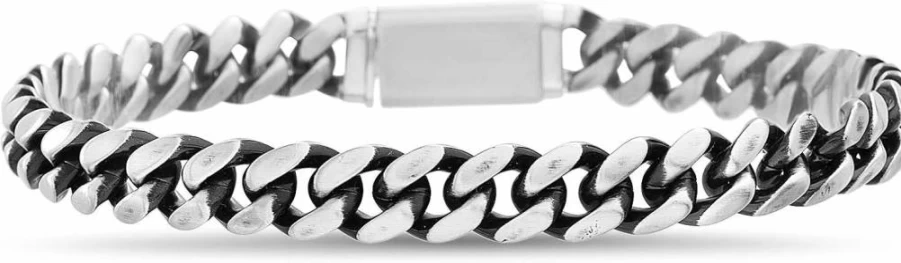 Nautica Men's Oxidized Stainless Steel Curb Chain Bracelet - Stylish Metal Link Wristband